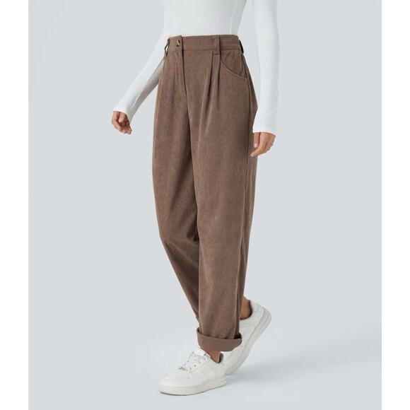NWT Halara High Waisted Button Zipper Side Pocket Corduroy Pants Acorn Brown M - Picture 3 of 4